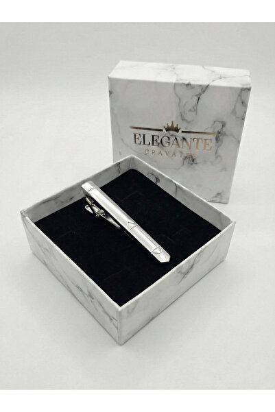 Elegante Cravatte Erkek Gümüş Renk Üçgen Detaylı Özel Kutulu Kravat İğnesi - ...
