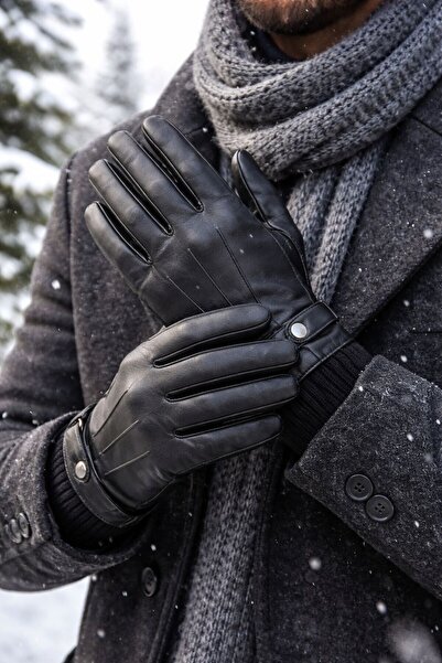 durustyle ERKEK SİYAH SUNİ DERİ ELDİVEN İÇİ KÜRKLÜ