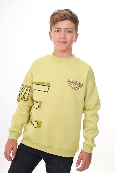 Toontoy Boy's Relax Fit Crew Neck Drop Shoulder Printed Sweatshirt - 2 Thread...