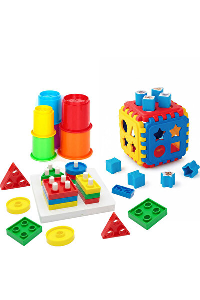 oruçoyuncak 6 Parça Sevimli Kule Ahşap Geometrik Şekiller Bulmaca Bul Tak Puz...