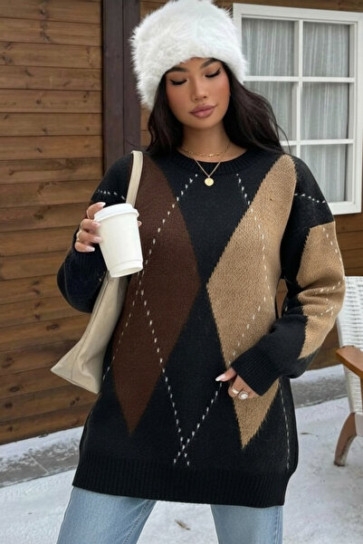 NLT Baklava Patterned Oversize Shardonlu Beard Knitwear Sweater - Bt-Kv332