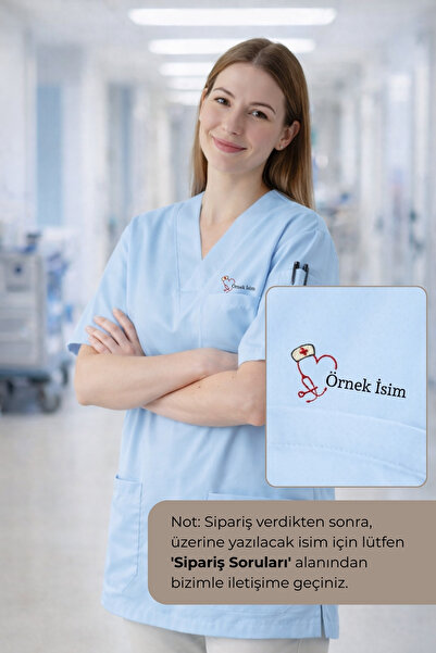 mirach Hemşirelere Özel İsim Yazılan Kişiye Özel Medikal Scrubs Kadın Scrubs ...