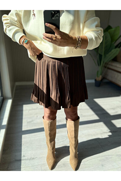 ROZERA Kahverengi Pilili Mini Etek