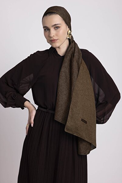 Ayshara Bengi Monogram Plain Patterned Double-Sided Shawl - Dark Caramel