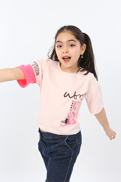 Toontoy Tricou cu mânecă scurtă pentru fete cu imprimeu guler rotund