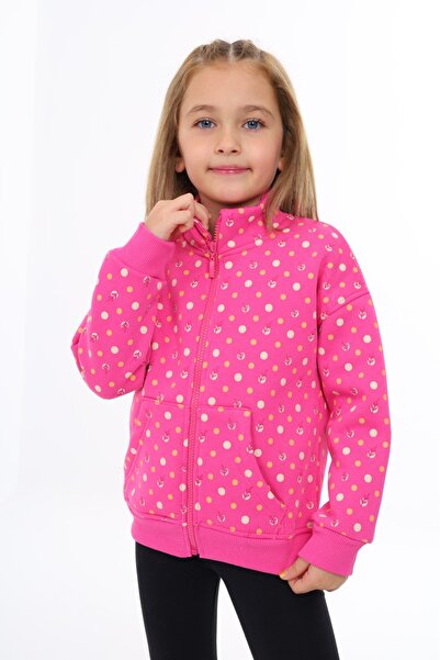 Toontoy Girl's Mock Neck Zippered Pockets Off Shoulder Printed Knitted Cardig...