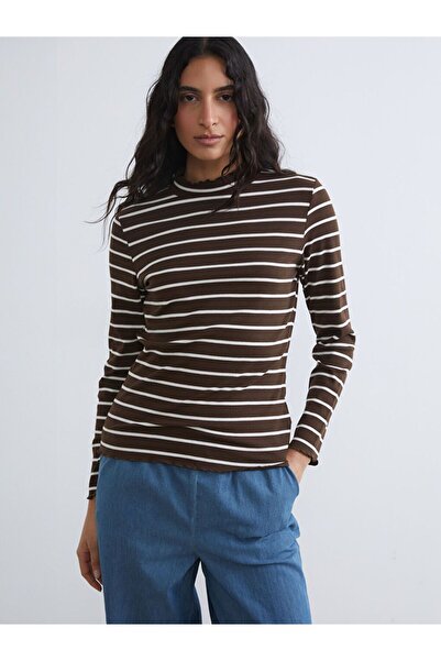 LC Waikiki Lcw Modest Ecru High Neck Striped Women's Bodysuit