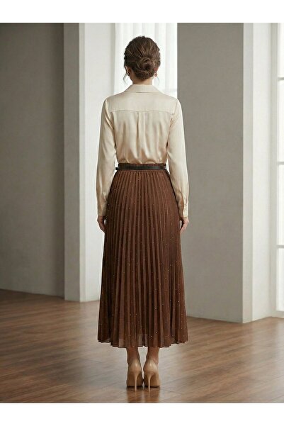 TrendParis Elegant Stone Detailed Pleated Skirt
