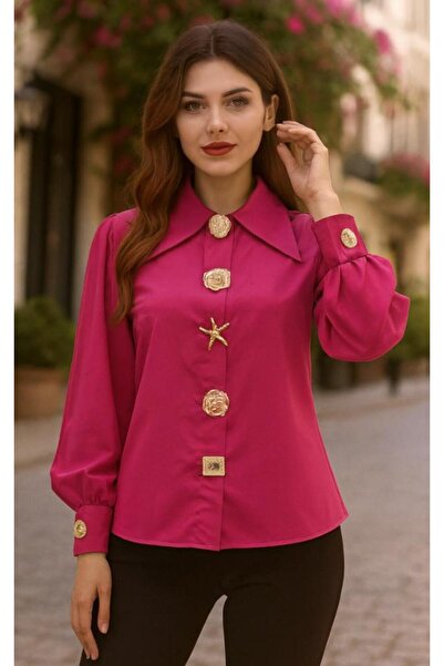 Divin store Women's cyclamen blouse with gold buttons