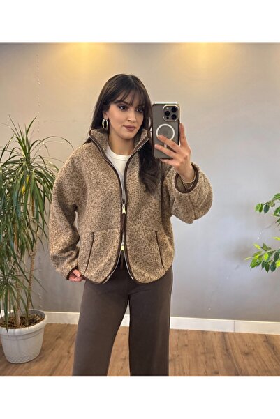 Mars Kahverengi Oversize Çift Fermuarlı Peluş Polar Hırka