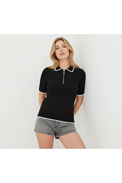 Park Karon Women's Polo Collar Half Zipper Camisole Knitwear Sweater 12431