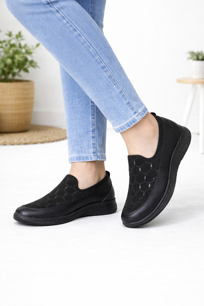 Şakrak Pantofi sport ortopedici confortabili, cu talpă polietă, pătrată, neagră