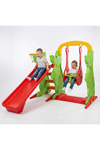 MUPARK Kaydırak Salıncak ve Pota Seti 3'ü 1 Arada Anaokulu Kreş Tipi Oyun Parkı