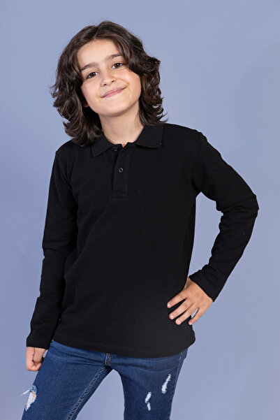 Toontoy Tricou unisex pentru copii, cu guler polo, cu nasturi și mânecă scurtă