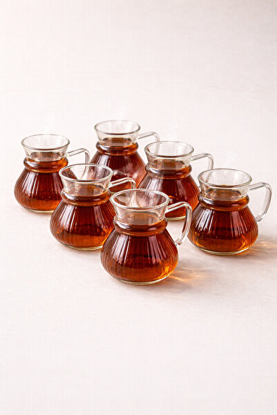 tutku home 6'lı Kulplu Borosilikat Cam Çay Bardağı