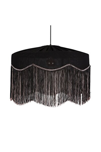 Mylamp Zarafet Asil Siyah Püsküllü El İşçiliği Kumaş Avize 50x30 cm