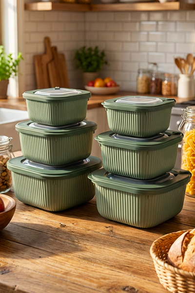 Homekolik Set of 6 Square Green Storage Containers – 2 X (1750 1050 600) Suit...