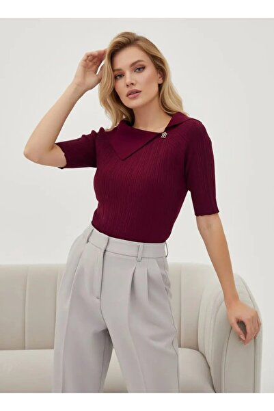 Park Karon Women's Shawl Collar Detailed Accessory Detailed Thessaloniki Knit...