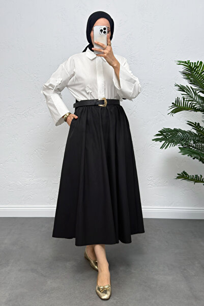 Salih Çelebi Pocketed Poplin Skirt 0060 - Black