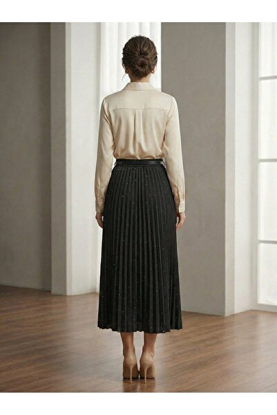 TrendParis Elegant Stone Detailed Pleated Skirt