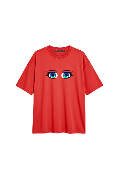CİNEMA MODA Manga Eye Printed Comfortable Fit 30/1 Unisex Red Tshirt