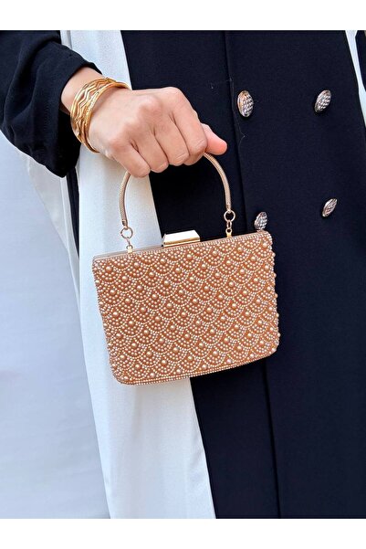 Çanta Trend Women's Stone-Embellished Handbag and Long Chain Strap Bucket Mod...