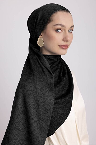 Ayshara Bengi Monogram Plain Patterned Double-Sided Shawl - Dark Gray