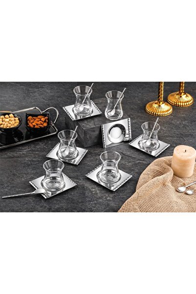 Tiamo Roma 18 Piece Tea Set – 18/10 Cr-Ni Stainless Steel & Glass Tea Set for...