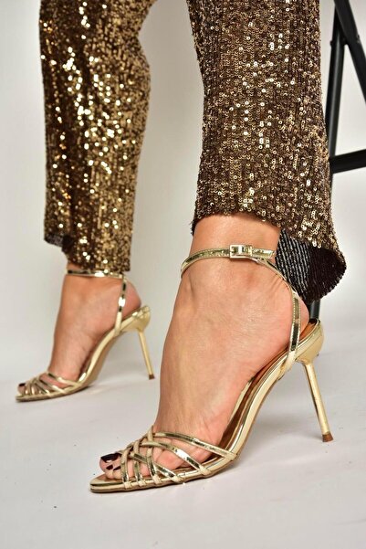 Fox Shoes Y820016434 Pantofi de seară pentru femei cu toc subțire, aurii, cu ...