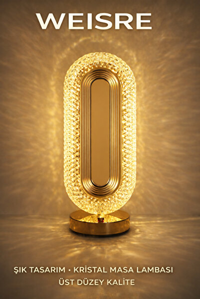 Weisre Kristal LED Masa Lambası Dokunmatik 3 Mod USB Şarjlı Gold Abajur Gece ...