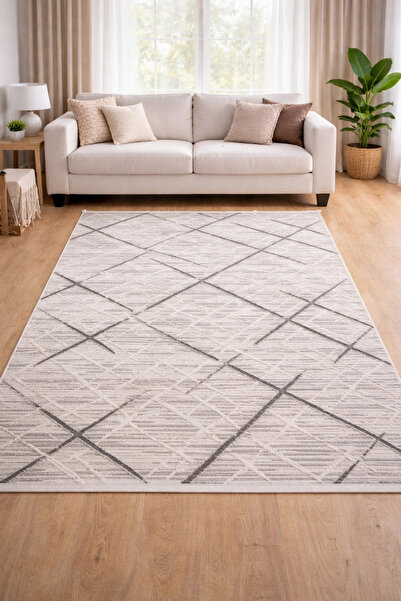 Merinos Halı Merinos Still 77229-095 Özel Kesme Halı Krem-Gri