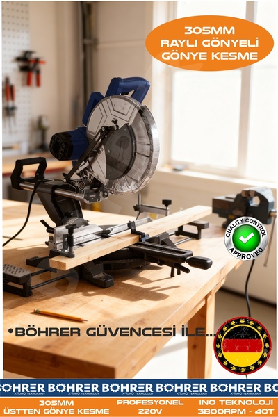 BÖHRER 305MM 1800W 3800RPM RAYLI AHŞAP PARKE LAMİNE GÖNYE KESME MAKİNESİ