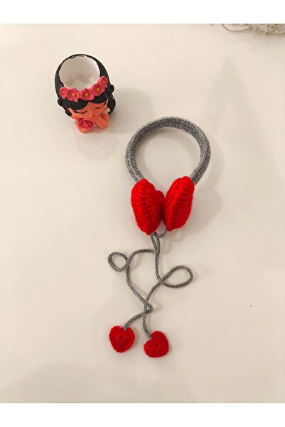 Momsada Heart-Shaped Ear Muffs with Laces and Pompoms, Knitted Ear Warmers in...