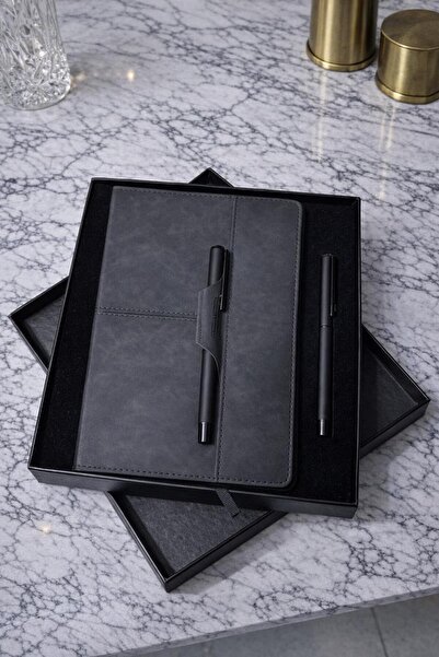 nesnelgift Caiet și pix roller din piele texturată de calitate, în cutie Y35