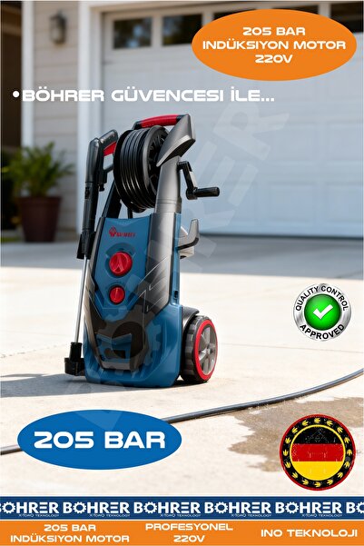 BÖHRER 205 BAR İNDÜKSİYON MOTOR 220V YENİ NESİL TEKNOLOJİ ARAÇ OTO YIKAMA KÖP...