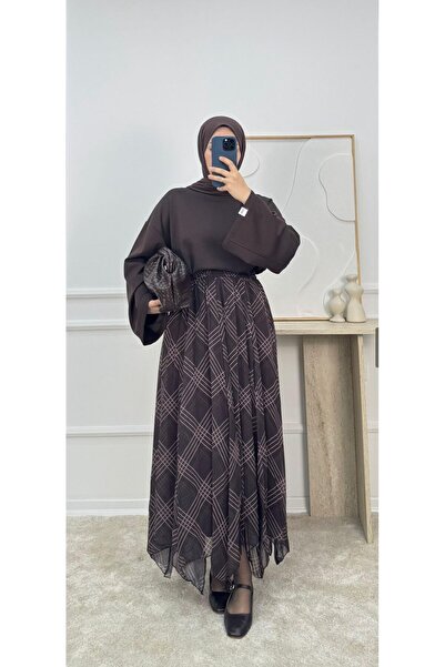 Molly Nelly Γυναικεία έθνικ φούστα με στάμπα και επένδυση από σιφόν