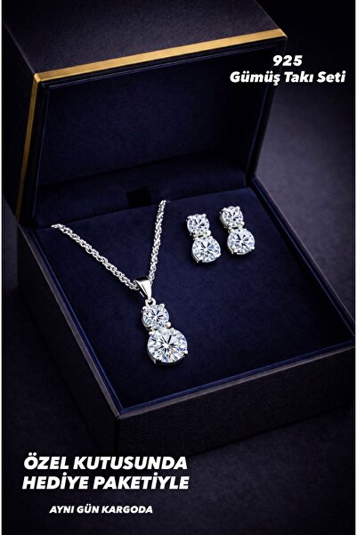 BEREN KILIÇ 925 Ayar Gümüş Işıltı Serisi Çift Taşlı Damla Takı Seti – Özel Ku...