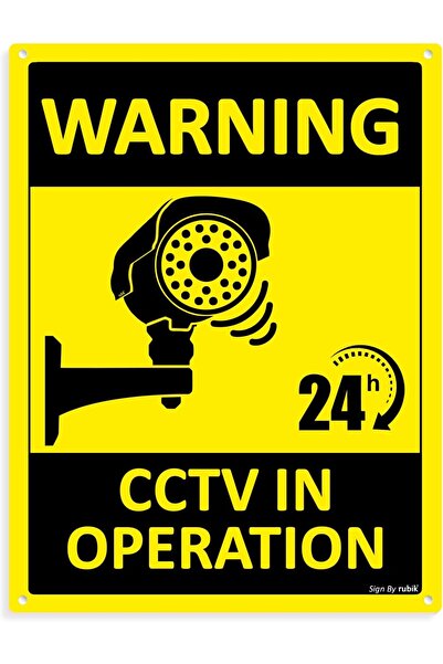 RUBIK Acrylic Warning 24 Hours CCTV in Operation Sign 20x15cm (1 Pack, Yellow...
