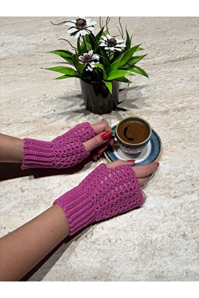 örgü El Yapımı Parmaksız Eldiven /Ajurlu Şık Tasarım/Kışlık Kadın Eldiven