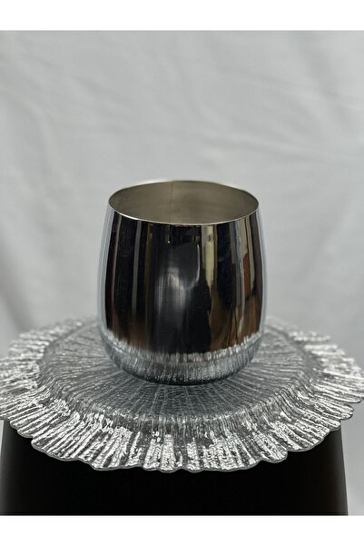 VAZO DEKOR Vintage Pirinç Dokulu Dekoratif Metal Obje - Fırçalı Gümüş Kaplama