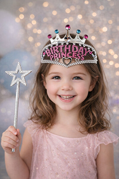 Emsay Store Premium Birthday Princess Tacı ve Asa Seti – Kız Çocuk Prenses Ta...