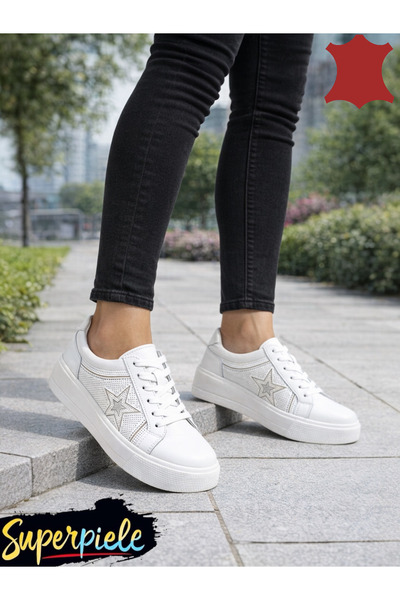 ANGEL BLUE White Genuine Leather sports shoes, thick sole – Star Edition