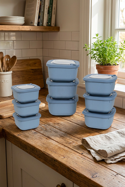 Homekolik Set of 9 Square Blue Storage Containers – 3 × (1750 + 1050 600) – S...