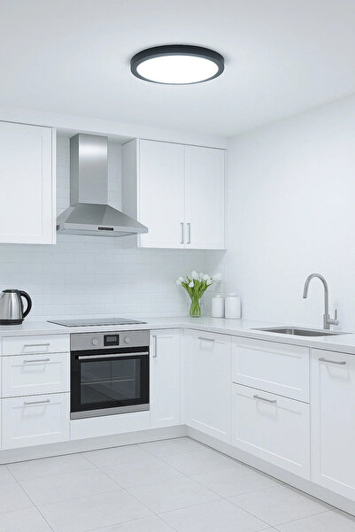 ASAFRİ Modern Tavana Sıfır Led Lamba Buz Beyaz Işık Siyah Metal Kasa Salon Mu...