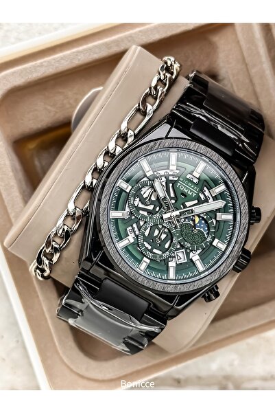 Bonicce Michael Tommy Model, Black Steel Cord, Green Dial Vip Men's Wristwatc...