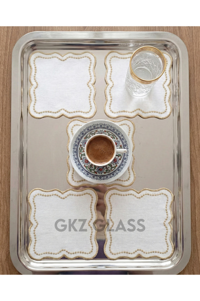 gkzglass home dekor 6 Linen Fabric Embroidered Coffee Side Cocktail Napkins & Coasters Serving Napkins