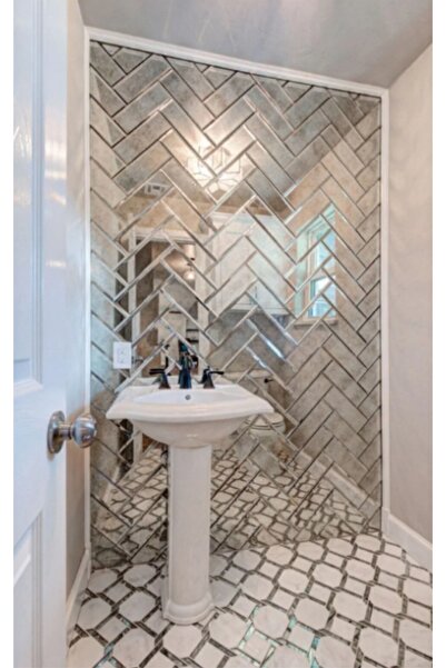 Figür Reklam Ajansı Dekoratif Tuğla Desenli Gümüş Pleksi 10 Adet 20x5 cm Kend...