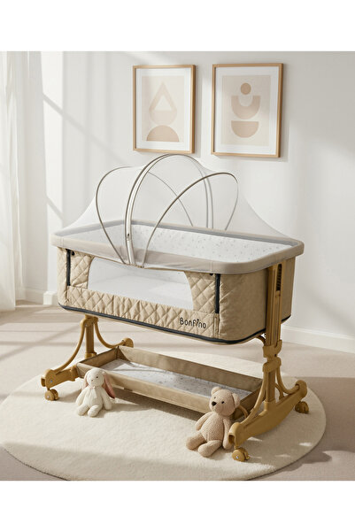 Bonfino سرير أطفال ملكي وسرير جانبي، وسرير جانبي قابل للطي، وسرير هزاز مع نام...