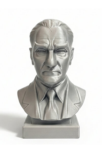 Leerybee Atatürk Büstü Masa Üstü Biblo - Özel Gümüş Gri 3D Tasarım 13 cm