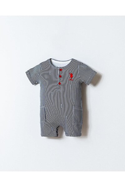 U.S. Polo Assn. Erkek Bebek %100 Pamuk Çizgili Golf Tulum | Yazlık Bebek Tulum